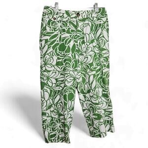 Liz Claiborne Womens Audra Green White Floral Linen Cotton Capris Pants Size 4P